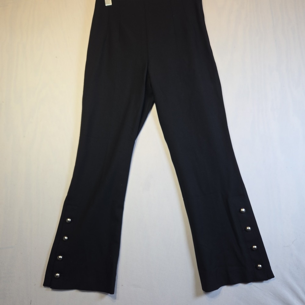 Club Monaco Wool Blend Black Cropped Dress Pants Size 0 Side Zip Button Trim Leg